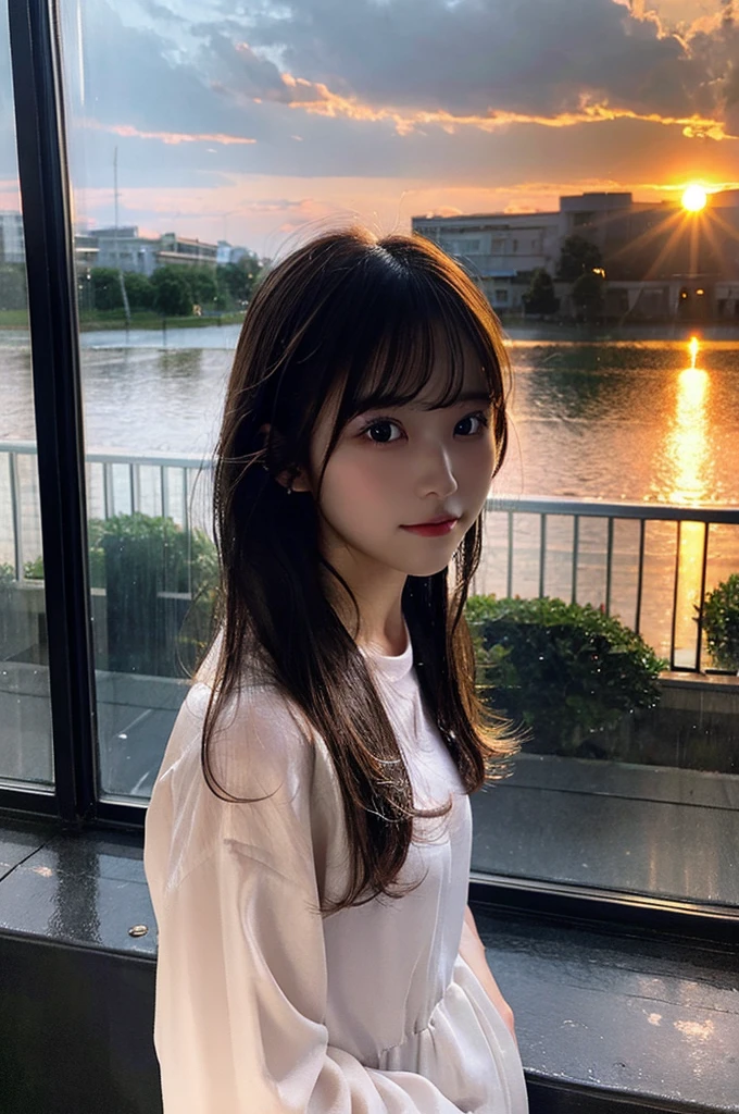 One girl, Wet day, Sunset at the window、Real Photo
