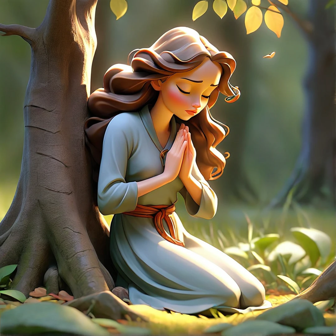 Sob a serene glass, on a peaceful day, A woman kneels, in voracious prayer. Bible in hands, words of light, Seek the comfort that faith always translates. The shadow of the tree, shelter and refreshment, A sacred encounter, an ethereal moment. With eyes closed and heart open, Pray fervently, search for the right path. Every leaf that falls, a divine whisper, Guiding your words, showing the destination. On sacred ground, your soul surrenders, To God omnipresent, his life he extends. under the tree, symbol of life and shelter, a woman and her faith, in an old dialogue. kneeling in prayer, her strength she renews.