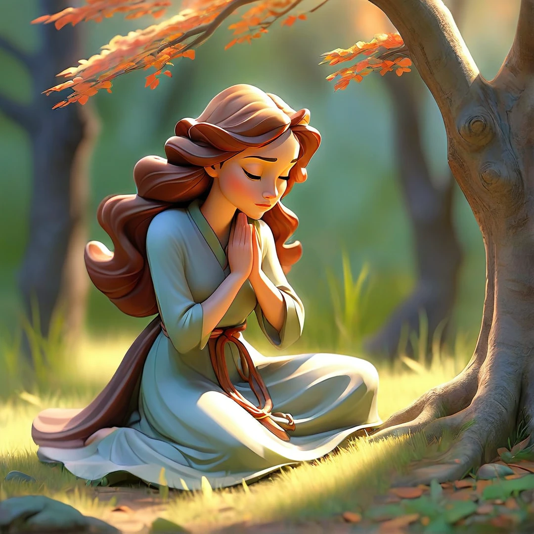 Sob a serene glass, on a peaceful day, A woman kneels, in voracious prayer. Bible in hands, words of light, Seek the comfort that faith always translates. The shadow of the tree, shelter and refreshment, A sacred encounter, an ethereal moment. With eyes closed and heart open, Pray fervently, search for the right path. Every leaf that falls, a divine whisper, Guiding your words, showing the destination. On sacred ground, your soul surrenders, To God omnipresent, his life he extends. under the tree, symbol of life and shelter, a woman and her faith, in an old dialogue. kneeling in prayer, her strength she renews.