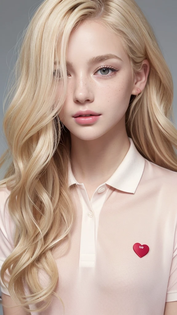 Light blonde hair, Wavy blonde hair, Wavy blonde hair, With small fringe, black eye, Upturned and beautiful nose, Thick lips, Cupid with heart shaped lips.., Pink Lips, pale, White skin, Nice and soft skin, I have freckles and moles, Beautiful eyebrows, Exceptionally beautiful collarbones, He is wearing a polo shirt, dark red, With women&#39;s underwear, slim and beautiful stomach, Bare neckline, (Large Breasts, Soft Breasts, Natural Breasts, Bare neckline), While holding a rose,  Looking at the camera, Auto Photo