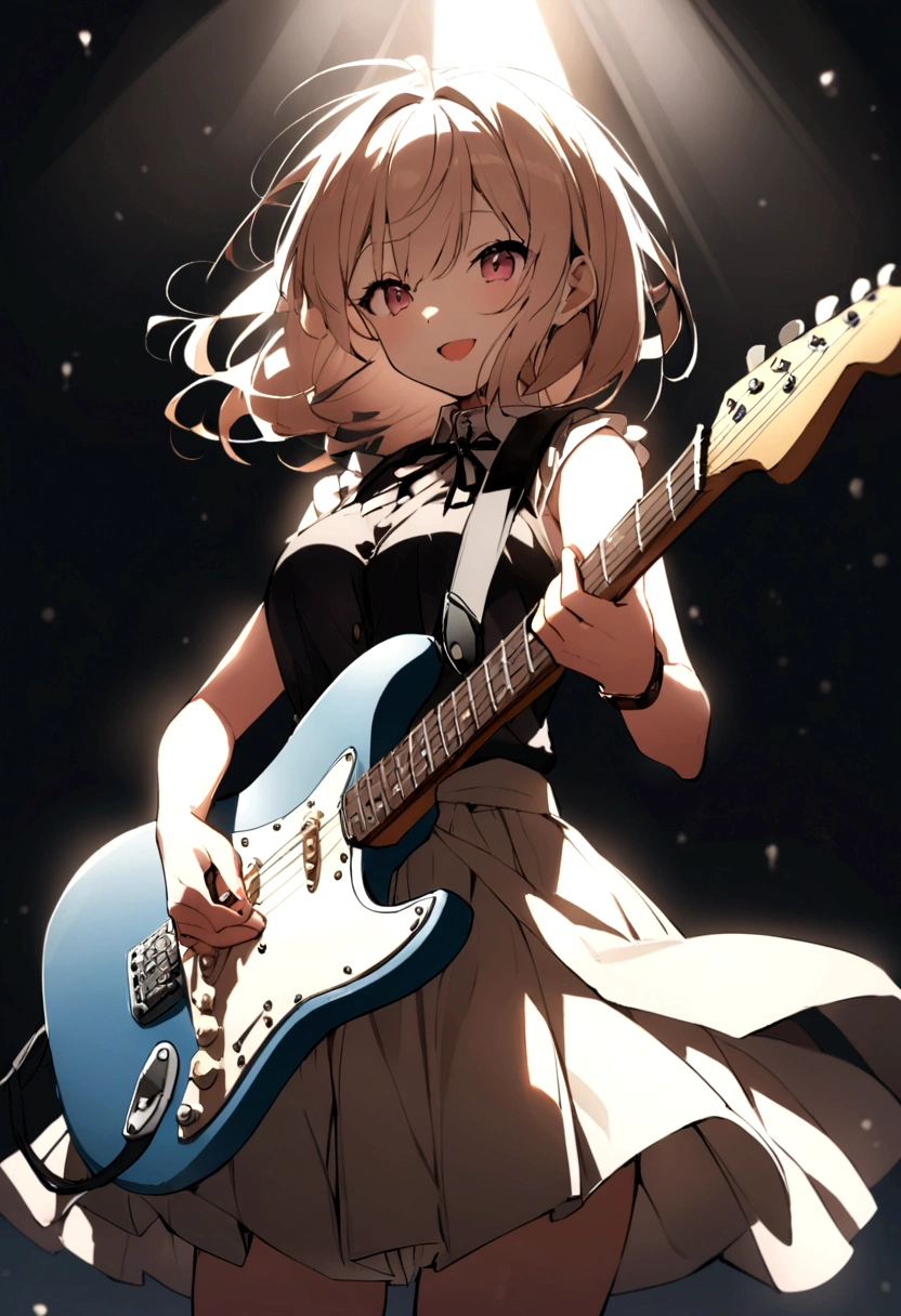 Kyoto Animation、Correct finger、6 strings、fret、There are six pegs、high school girl、Electric guitar、Fender Stratocaster、Big Stage、front
