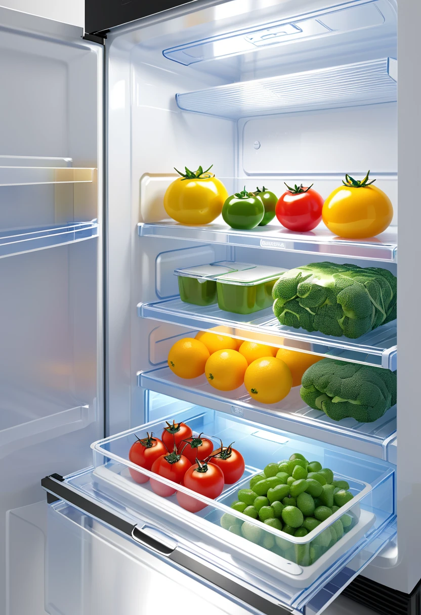 Transparent fresh-keeping box design in refrigerator,Rendering