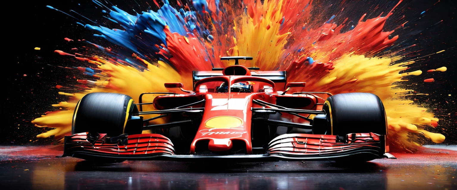 Formula 1, Studio background, Paint exploding in the back