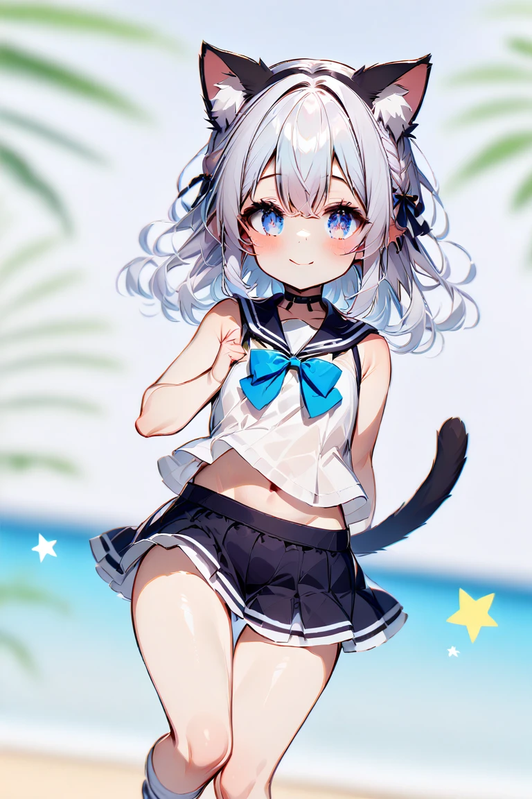 1shota,short,small young ,light blue long hair,cat ears tail,camisole and mini-skirt type sailor uniform,Smile,summer hair cat ears, summer clothes, Crazy cute,ultra big thigh,thigh gap,
Stars shine in eyes,