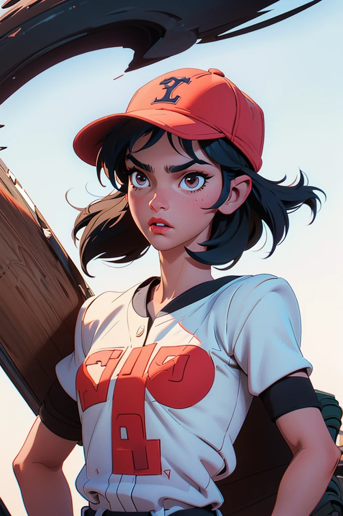 Baseball cap with "sheeny" inscription, black hair, brown eyes, Low saturation Pixar Super details,clay, looking at viewer, white background, divine cinematic edge lighting, soft focus. 8K, bestquality, ultra-detail.