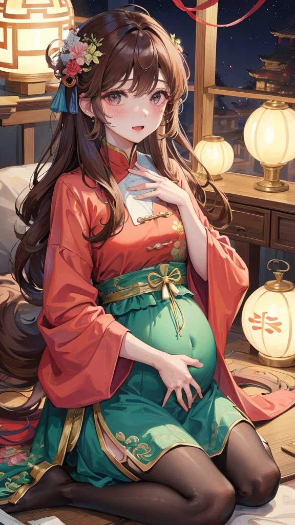 绝代夜满月1女China风antiquity姐妹御姐微笑棕发Princess剪麻花辫双丸浅粉红唇, calm, Intellectuals, Zhongfa, Green Student, hairpin, Peach Blossom, Red clothes，masterpiece, best quality, Married woman， aldult, Chinese, China, elder sister,   hairpin，Brown hair, Princess，Full of maternal love，purely，blush，Passionate，Mother，Mature，Beautifully，wife，Pantyhose，Shy，happy，Loveable，发hairpin，Double tail，antiquity，pregnancy