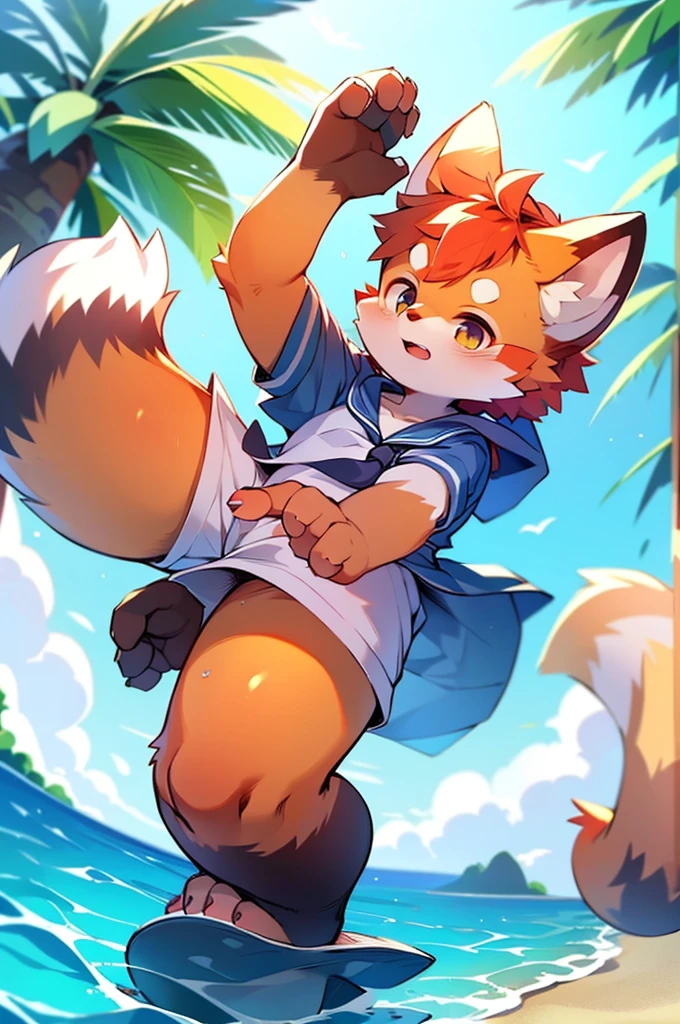 Red Panda Boy,male,One person,Ocean,Sailor suit
