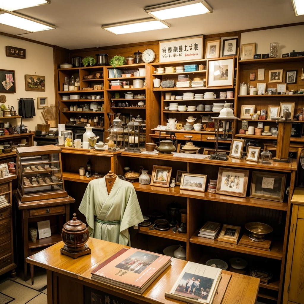 An old, Showa-era retro shop、Japanese residential area、Creepy Antiques Shop、over the counter