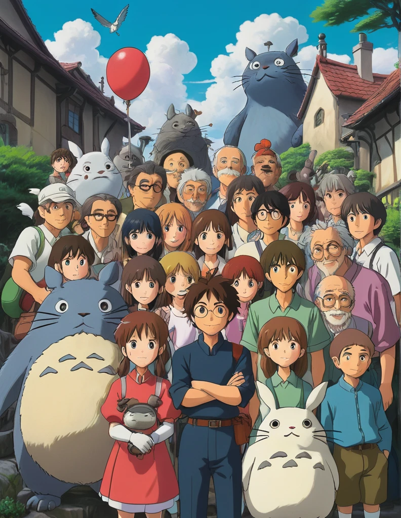 All the Ghibli characters are taking a group photo