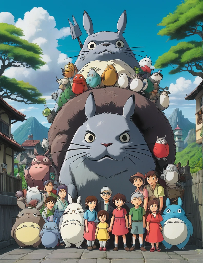 All the Ghibli characters are taking a group photo