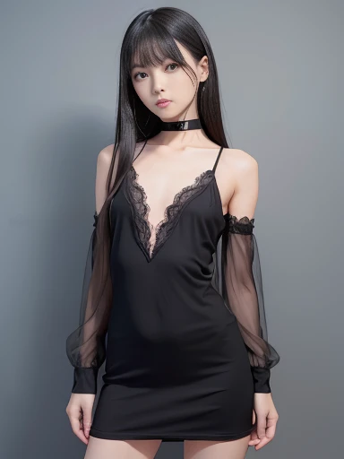 Japanese female, a lot of details, (underweight), 30 years old, detailed black hair, beautiful detailed hair, super fucking beautiful, delicate beautiful face, complex details beautiful and delicate eyes, perfect hands, (flat chest best quality:1.5), perfect and delicate limbs, detailed skin, best quality, ultra-detailed,yor_briar, spy x family, alternate costume, bangs, black hair, black dress, red eyes, black choker,