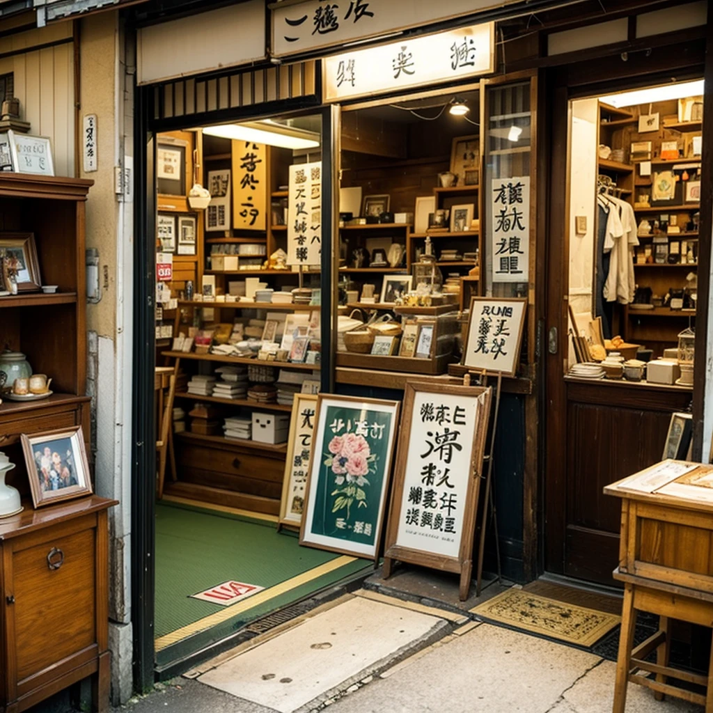 An old, Showa-era retro shop、On a street corner in Japan、Creepy Antiques Shop、over the counter