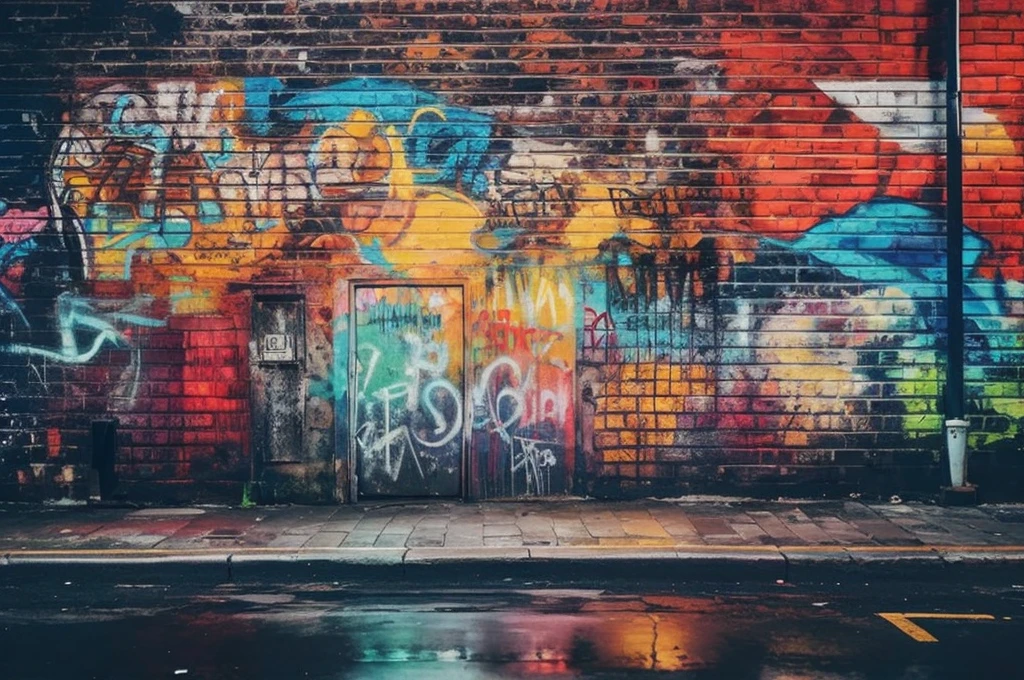 American street graffiti background hood ghetto night theme money on street and smoke around