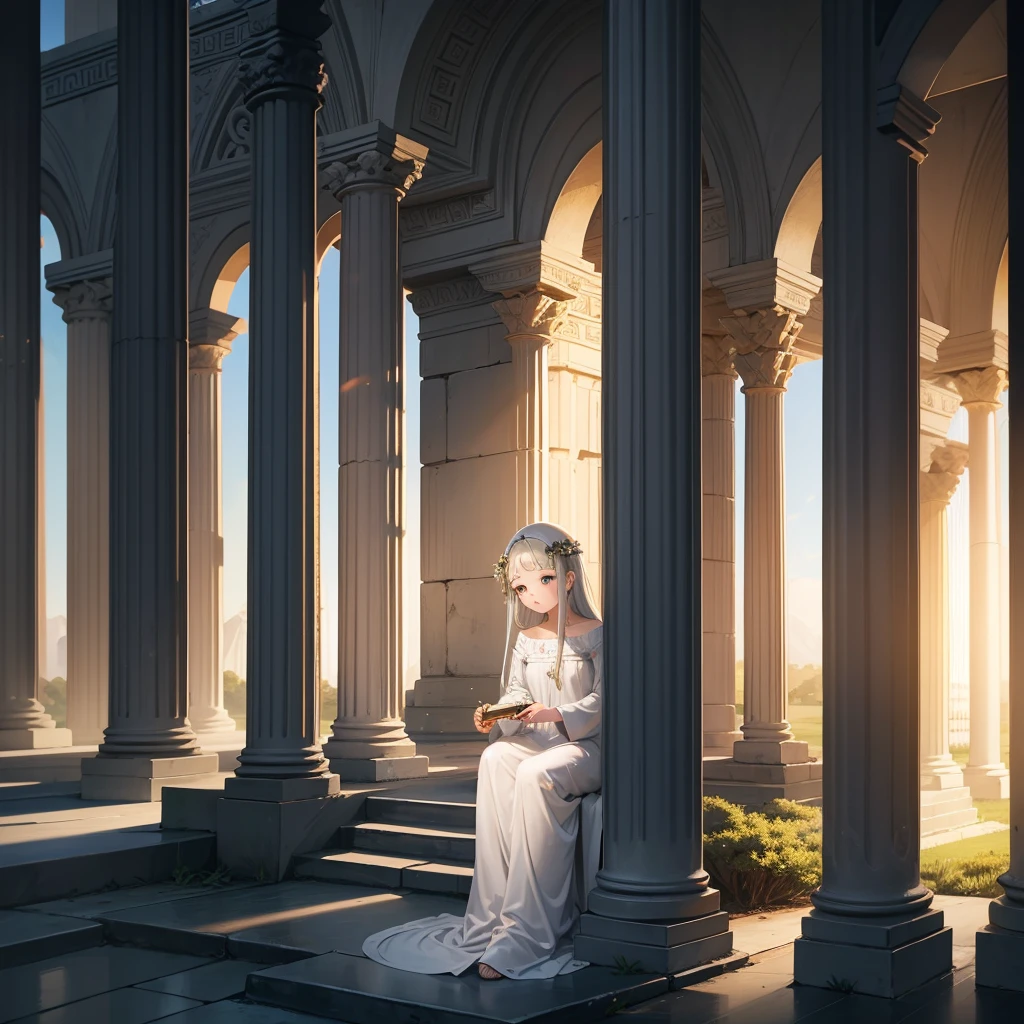 最high quality、high quality、Young Greek God々、Sanctuary Grasslands、Long dress、Full of light、Mysterious、Little angels are playing instruments all around、Greek temple in the distance