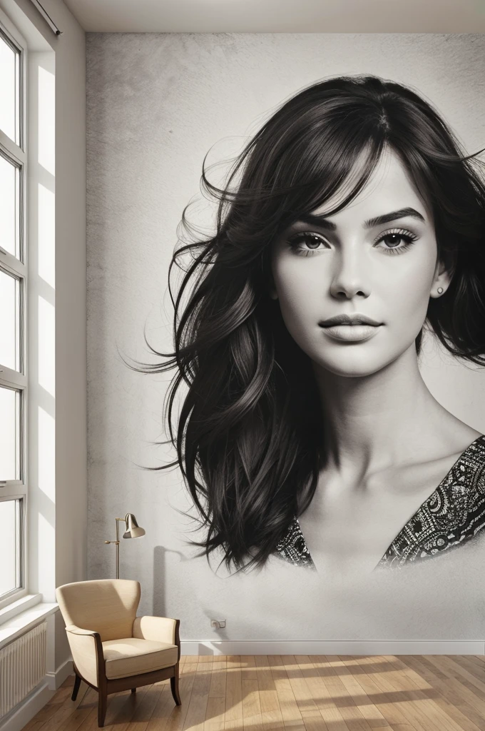 Design a wall mural to depict the theme 'Confidence'. Use a Monochromatic color scheme.