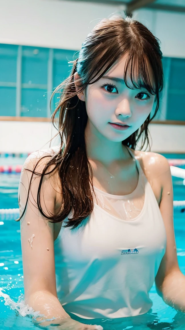 Highest quality, 1 Girl, swimming, Indoor swimming pool, Swimwear, Wet Hair, Competitiveness, Concentration, Action Shots, Splash, detailed