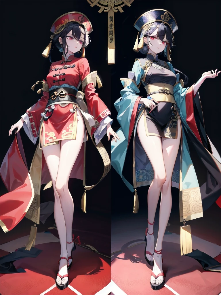 absurdres, RAW photo, extremely delicate and beautiful, masterpiece, Best Quality, ultra high resolution, 32k, hyperrealistic, ultra-detailed, in her 20s, delicate facial features, tearful mole, earring, medium breasts, full body shot, shorter middle hair, black hair, cemetery, dress, braid, chinese clothes, headwear, ofuda, jiangshi, qing guanmao,