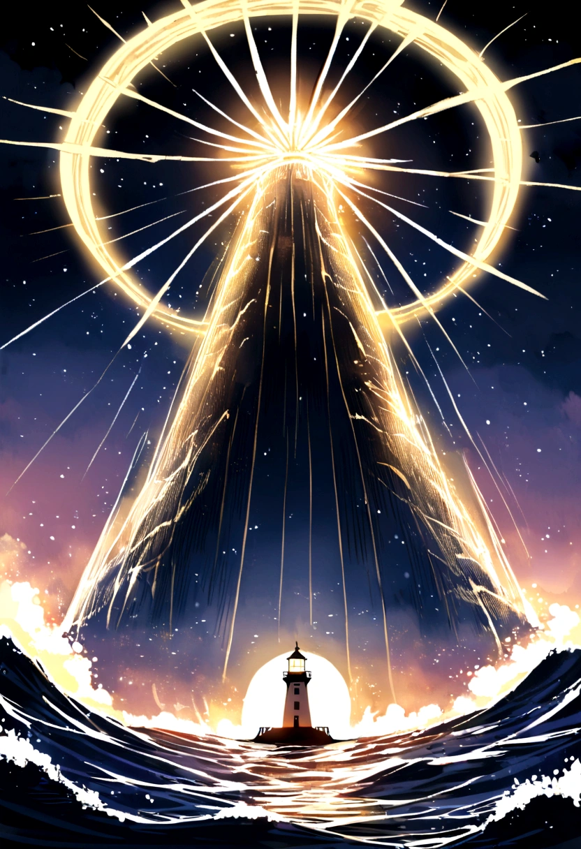 Mysterious lighthouse at the end of the beach, Guides ships with beams of radiant energy