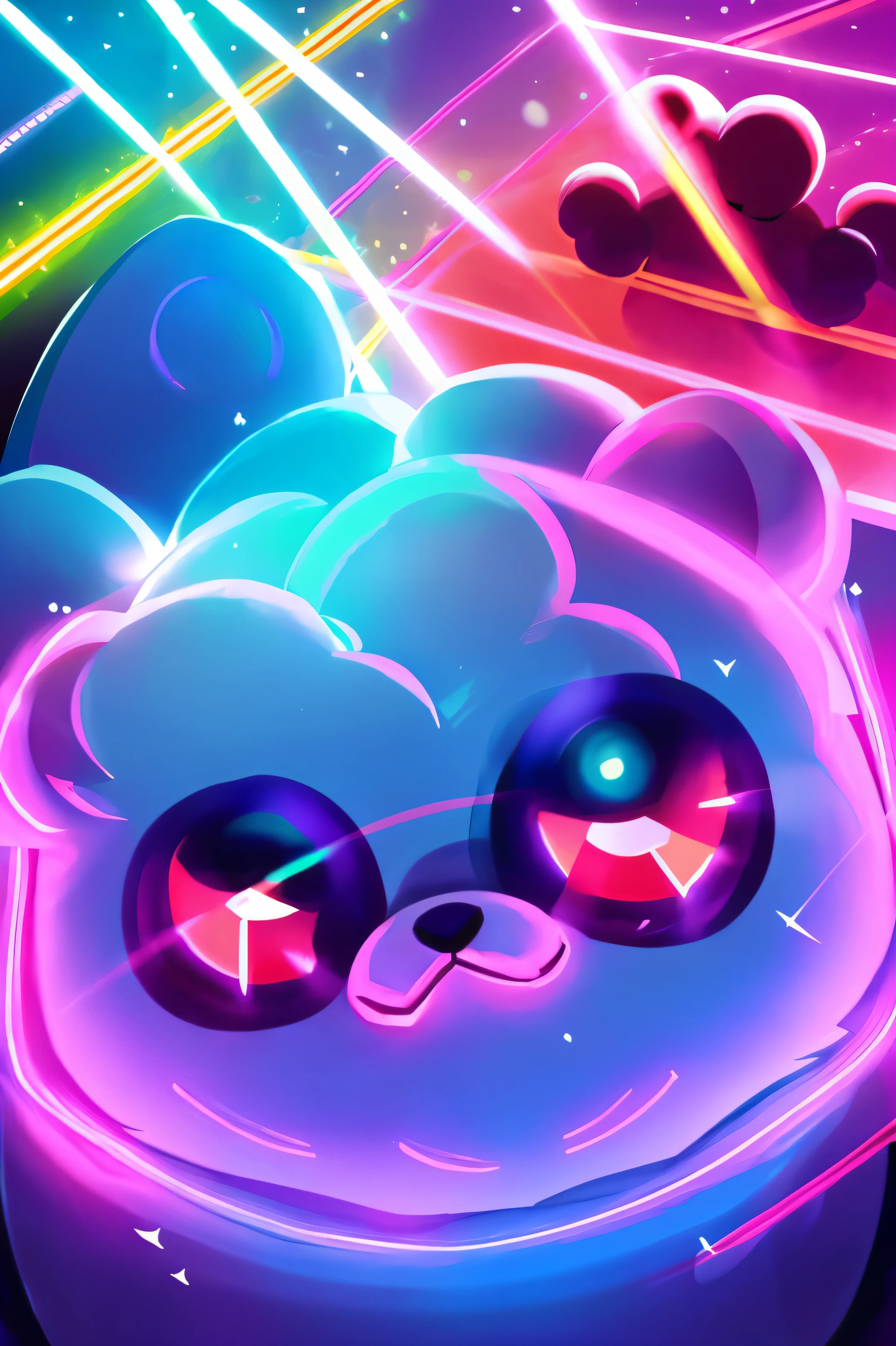 Laser beams coming out of the eyes, cute teddy bears, lots of teddy bears, characters, 2-dimensional, all with lasers coming out of their eyes, club, best quality, 8K