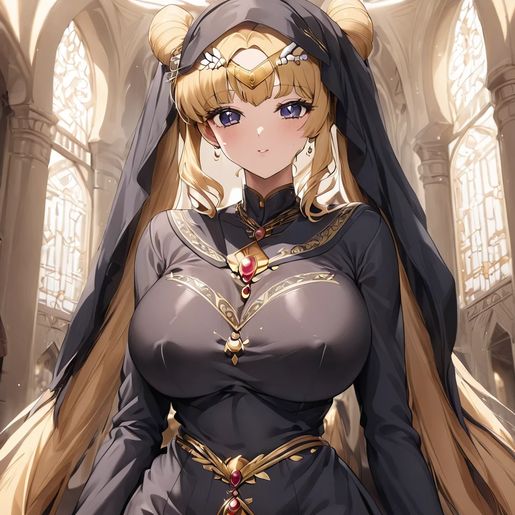 ((Highest quality)), ((masterpiece)), (detailed), (Perfect Face)、Women must wear black hijabs and niqabs、The woman is Tsukino Usagi, a devout Muslim., Arab with bright brown skin, In an Islamic prayer hall、She wears a gorgeous black abaya with gold embroidery.。, A gorgeous black hijab and niqab tightly covers her head, Gorgeous hair ornament, Gorgeous jewellery and engagement rings. The woman and the man are in a luxurious palace, And the woman、Wearing Arab national dress、In an Islamic prayer hall with a dignified bearded middle-aged Arab Muslim man。.、The woman is the elegant Tsukino Usagi, Her long blonde hair was tied in twin tails, Black abaya and、She is wearing a gorgeous, skin-tight black hijab and niqab.. She is a devout Muslim Arab with vibrant brown skin.。.、(The woman was named Tsukino Usagi.、He is a dark-skinned Arab and a devout Muslim.。.)