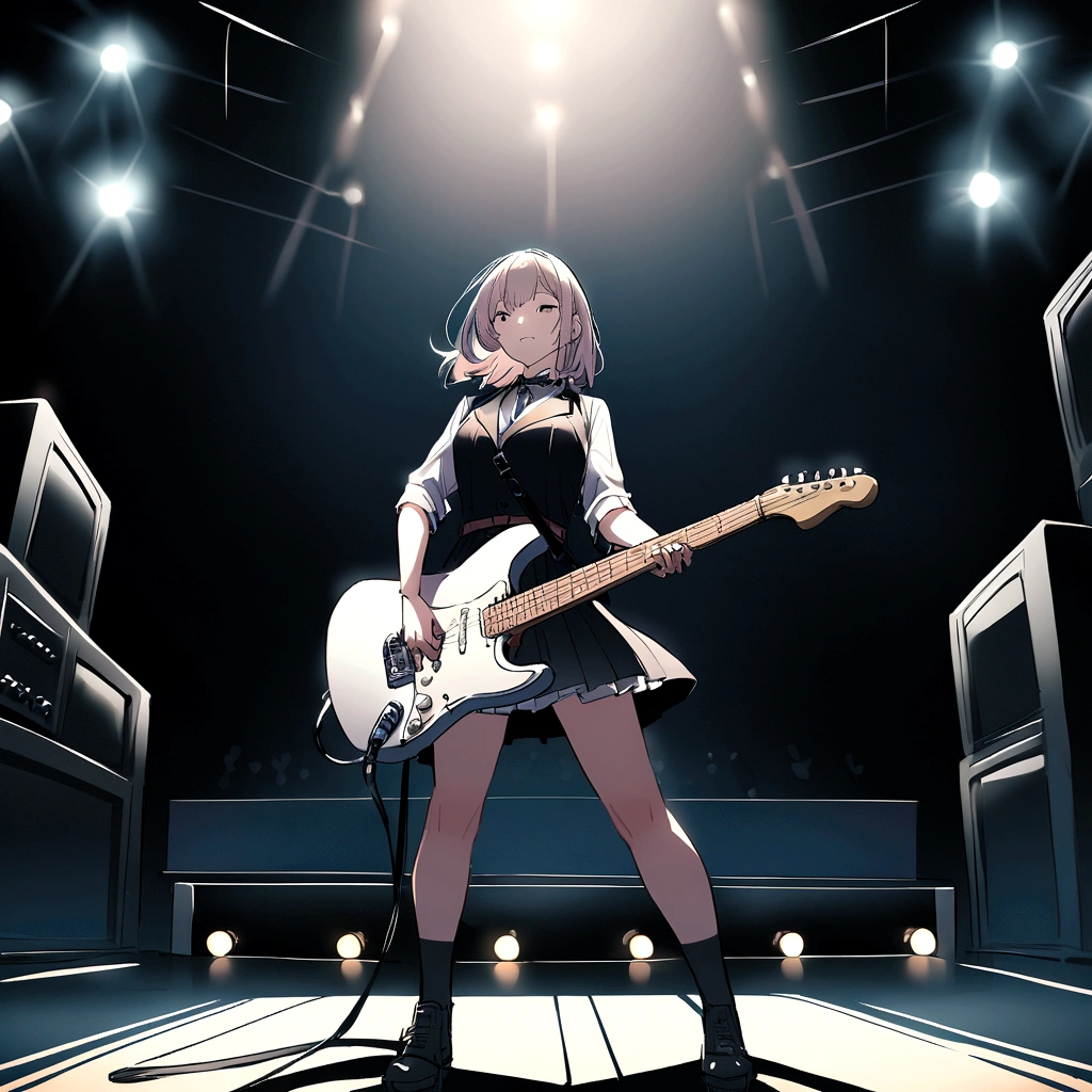 Kyoto Animation、6 strings、There are six pegs、high school girl、Electric guitar、Fender Stratocaster、Big Stage、front