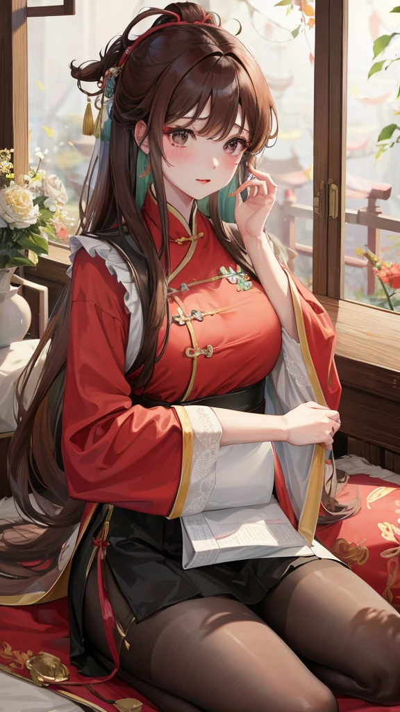 绝代夜满月1女China风antiquity姐妹御姐微笑棕发Princess剪麻花辫双丸浅粉红唇, calm, Intellectuals, Zhongfa, Green Student, hairpin, Peach Blossom, Red clothes,masterpiece, best quality, Married woman, aldult, Chinese, China, elder sister, hairpin,Brown hair, Princess,Full of maternal love,purely,blush,Passionate,Mother,Mature,Beautifully,wife,Pantyhose,Shy,happy,Loveable,发hairpin,Double tail,antiquity,Leg ring