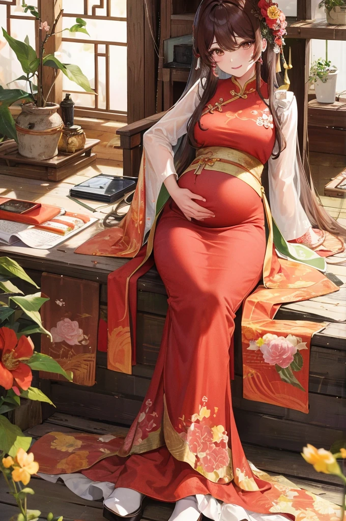 绝代夜满月1女China风古风姐妹御姐Smile棕发Princess剪麻花辫双丸浅粉红唇, calm, Intellectuals, Zhongfa, Green Student, hairpin, Peach Blossom, red clothes easter, best quality, Married woman， aldult, Chinese, China, elder sister,  Smile, hairpin，Brown hair, Princess，Full of maternal love，cheongsam，purely，blush，Solemn yet lively，Mother，Mature，Beautifully，pregnant，wife，cheongsam长袜