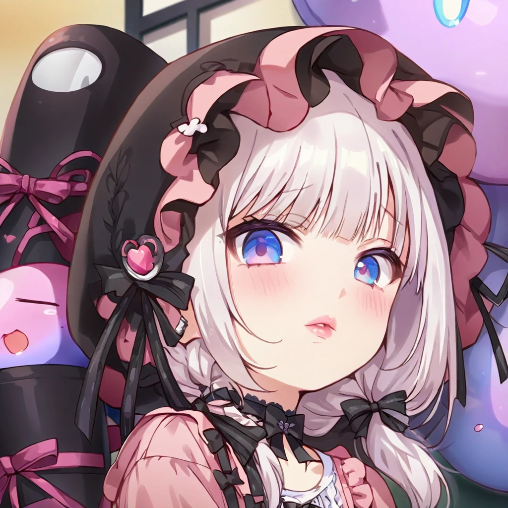 a masterpiece, beautiful eyes, a beautiful face, beautiful depiction, details, ultra detailed, 8K,kawaii, mesugaki, fangs,
light atmosphere, (Cute a girl:1.5), (a girl with closs hair pin,
pink shirt,cosplay, jirai kei, bangs, black skirt, black bow, looking at viewer, bow, long sleeves, choker, ribbon,pink lips,Thick-soled boots,portrait shot :1.4),boots focus,
(masterpiece:1.3), anime visual, (Lovey-dovey:1.5), (tilt head:1.3), extremely delicate face, soft clean focus, realistic lighting and shading, (an extremely delicate and beautiful art:1.3),
a lavender-colored slime girl is wrapping a white-haired, blue-eyed girl in her own body, both of them with expressions of ecstasy.