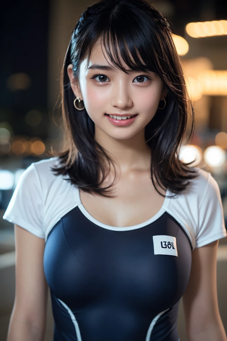 (8K, RAW Photos,Highest quality, High resolution:1.1), (Ultra-realistic:1.4),(Realistic, Realistic:1.3), big,2 girls,Realistic Face,Realistic Body,Realistic Skin,Confused,masterpiece,(cute:1.8), cute子たち, alone, (big:1.2), Detailed black eyes,Innocent eyes,(T-Shirts:1.2 ),Cinema Lighting,Film Grain,jewelry,Earrings,((Medium Hair:1.1)),((Floating Hair Novadebtrog Style)),Cherry-colored lips,Hair Ribbon,Hair Ribbon,ponytail,close,Look Viewer,Long Hair,Upper Body,Open your lips,Upper teeth, (Smiling Eyes:0.6),((Grin:1.2)), Blurred Background, Eye focus , Bokeh,young, 85mm lens, debt/1.4,Prodebtessional Lighting, young,Portraiture,Photon Mapping,Radio City,Physically Based Rendering,Asian,((School Swimsuit:1,3))