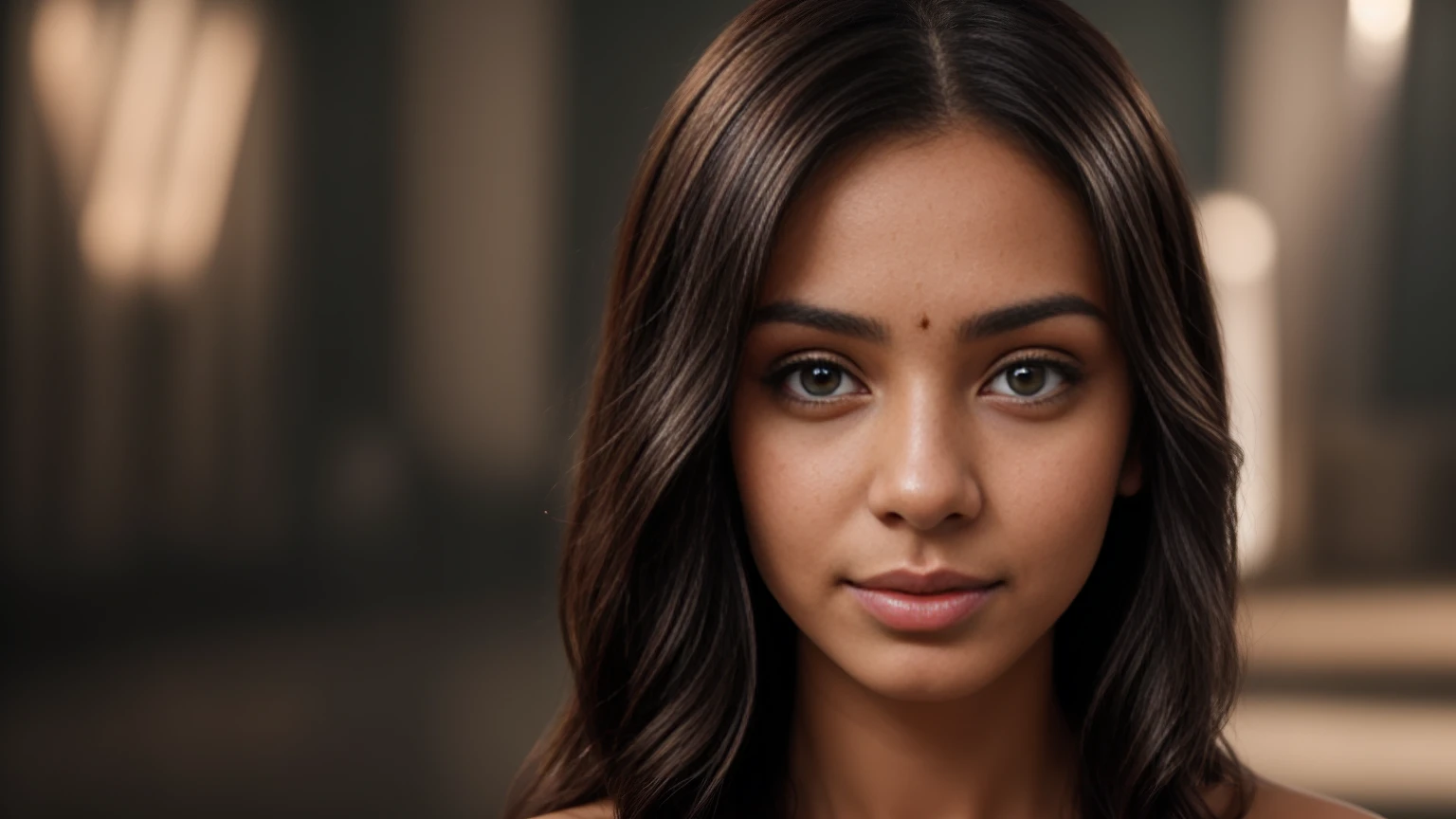 a friendly girl, focused expression, 8k, masterpiece, RAW photo, best quality, photorealistic, extremely detailed CG unity 8k wallpaper, Depth of field, Cinematic Light, Lens Flare, Ray tracing, (extremely beautiful face, beautiful lips, beautiful eyes), intricate detail face, ((ultra detailed skin)), ((1girl:1.9)), ((alone:1.9)), ((19years old)), (beautiful and aesthetic:1.2), deep shadow, (sharp focus), [(((Raiana-Elizabeth-Dilla:1.9)))], pretty girl, (shiny skin), clear eyes, (pale skin), ((eyes-view:1.9)), ((extreme-close-up:1.9, cinematic shot)), soft lighting, (flowing dark-black hair), (looking at viewer:1.8), highly detailed, ultra realistic.