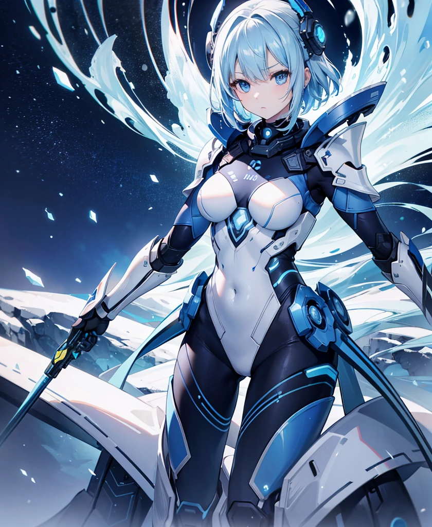 8K, Highest quality, (real:1.4), Original photo, 1 girl, Asari Hair, Biological Amplifier, refined armor, posture: Peace talks between warring factions, smart blue eyes、whole body