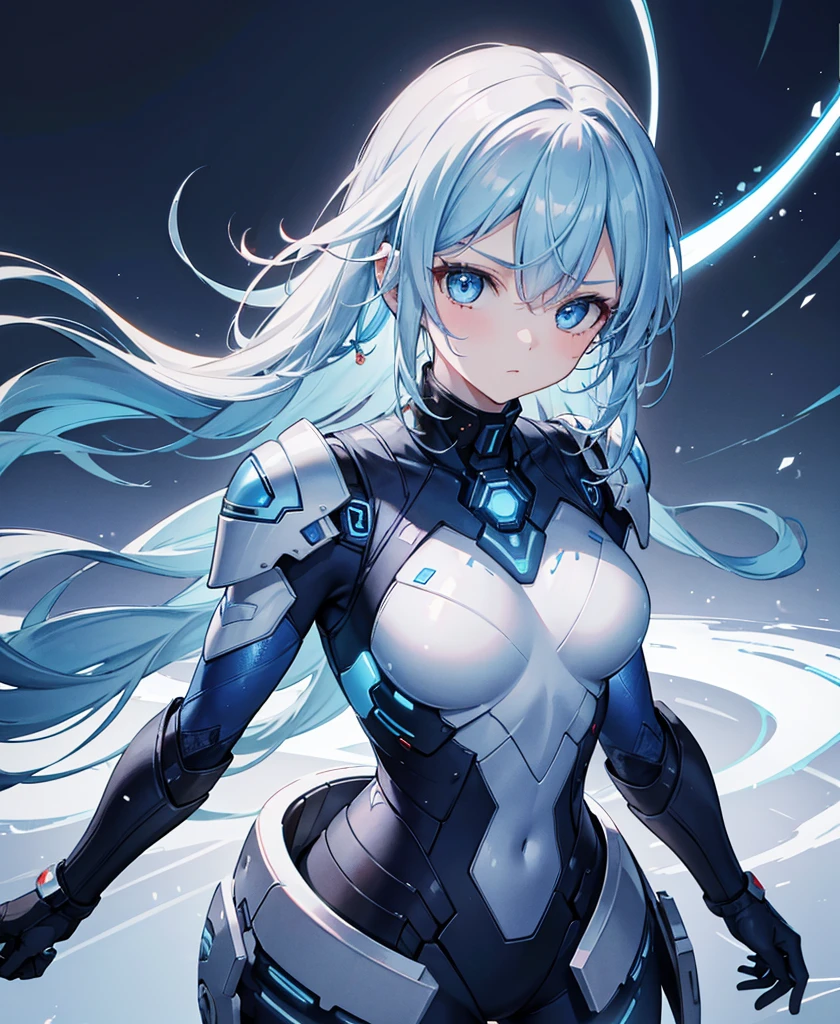 8K, Highest quality, (real:1.4), Original photo, 1 girl, Asari Hair, Biological Amplifier, refined armor, posture: Peace talks between warring factions, smart blue eyes、whole body