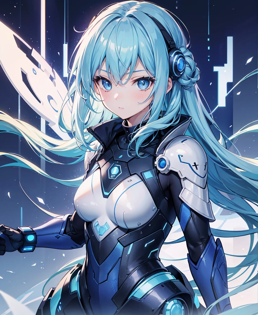 8K, Highest quality, (real:1.4), Original photo, 1 girl, Asari Hair, Biological Amplifier, refined armor, posture: Peace talks between warring factions, smart blue eyes、whole body
