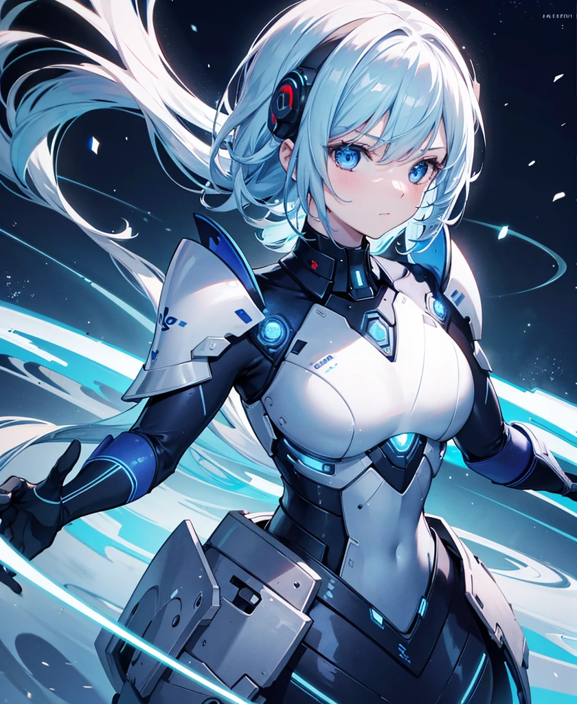 8K, Highest quality, (real:1.4), Original photo, 1 girl, Asari Hair, Biological Amplifier, refined armor, posture: Peace talks between warring factions, smart blue eyes,whole body