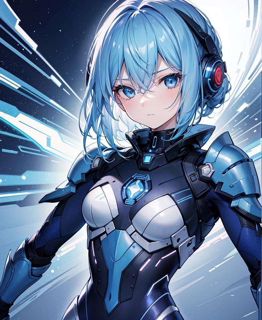 8K, Highest quality, (real:1.4), Original photo, 1 girl, Asari Hair, Biological Amplifier, refined armor, posture: Peace talks between warring factions, smart blue eyes,whole body