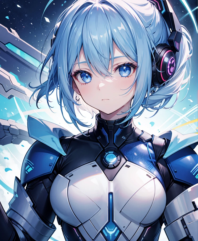 8K, Highest quality, (real:1.4), Original photo, 1 girl, Asari Hair, Biological Amplifier, refined armor, posture: Peace talks between warring factions, smart blue eyes,whole body