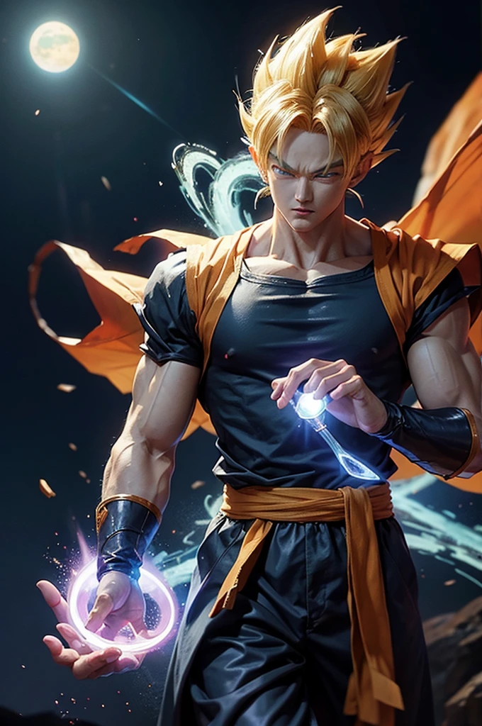 a dragon ball z male character add some magical powers around him