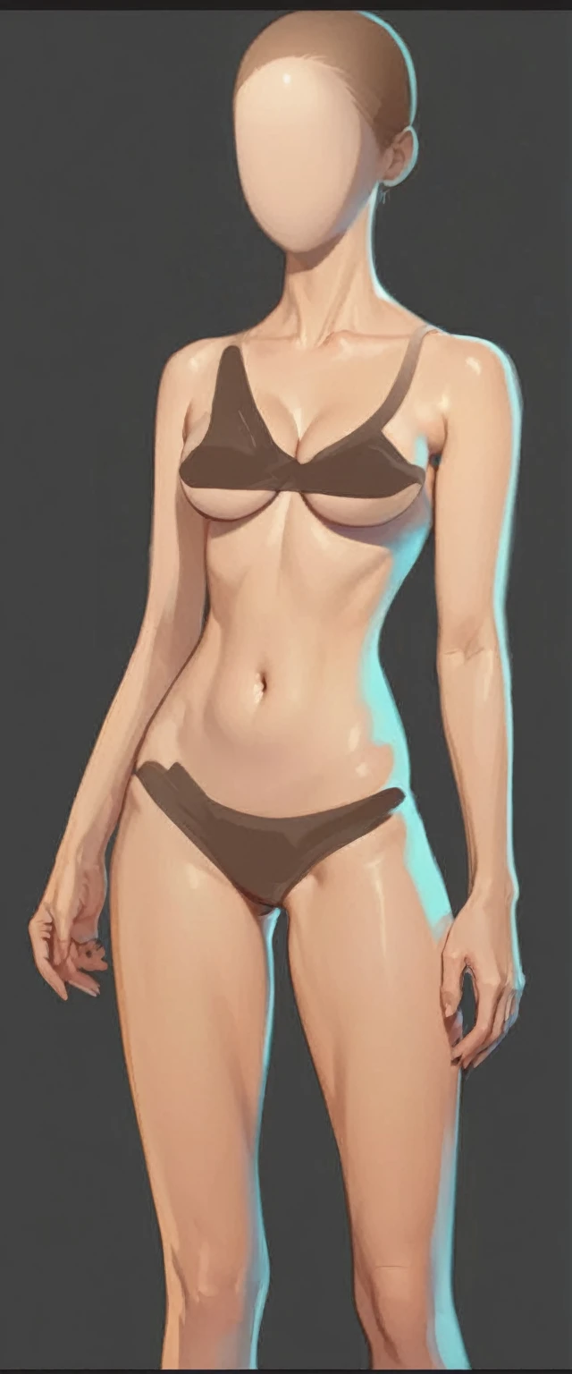 beautiful illustration, ultra-detailed, masterpiece, girl, sexy pose, beige swimwear, big breasts, thin, half turn pose, anime style