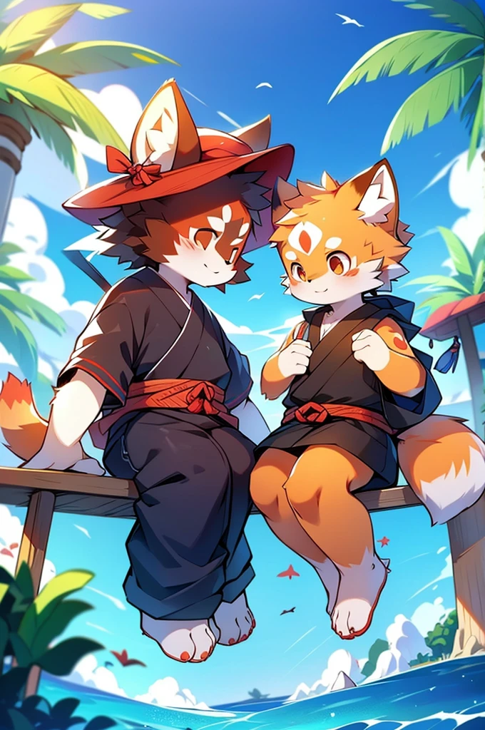 Male Red Panda,Ocean,Japanese style person,