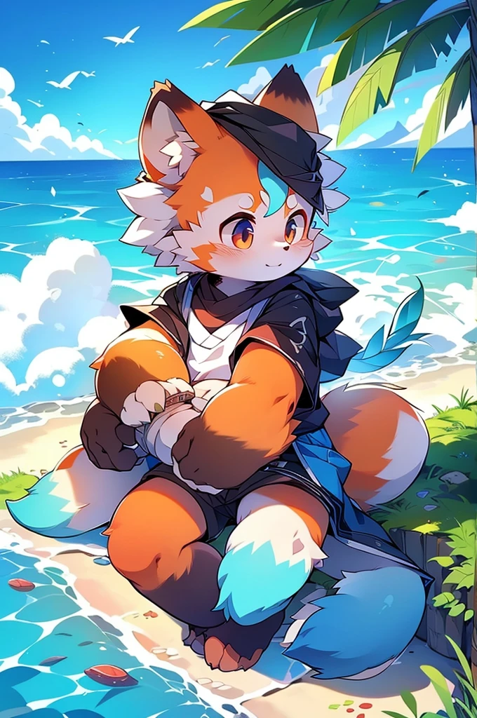 Male Red Panda，Ocean，Japanese style person，