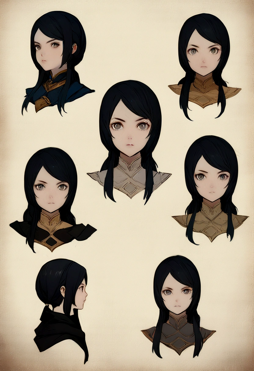 Absurd resolution, high resolution, (work of art: 1.4), ultra detali, concept art of a girl, with long black hair, using a dagger as a weapon, warrior and with simple clothes, gray eyes all over