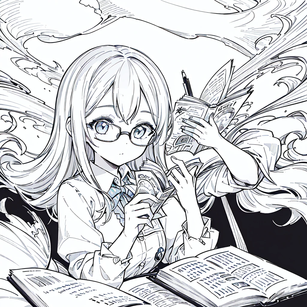 A girl,close up, wearing white shirt, reading a book, (best quality:1.3), (highres:1), (detailed:1.3), (incredible:1.3), (perfect:1.3), (perfection:1.3), (illustration:1.3), she's getting fun while reading it, dynamic on scene,Wear glasses
