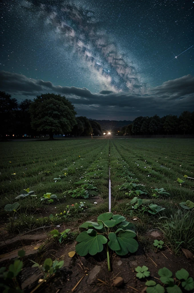 stars in night sky aligned as four leaf clover