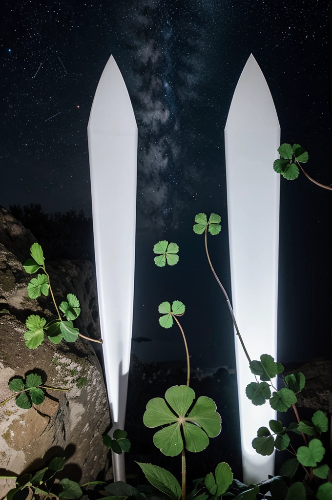 stars in night sky aligned as four leaf clover