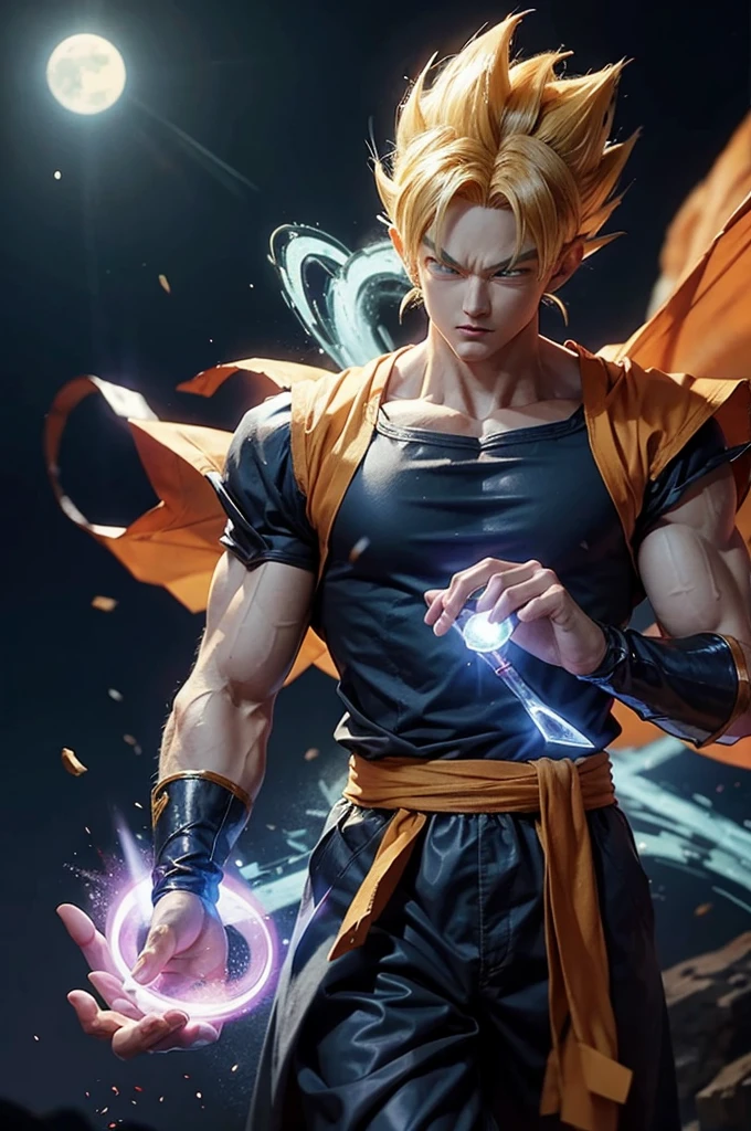 a dragon ball z male character add some magical powers around him