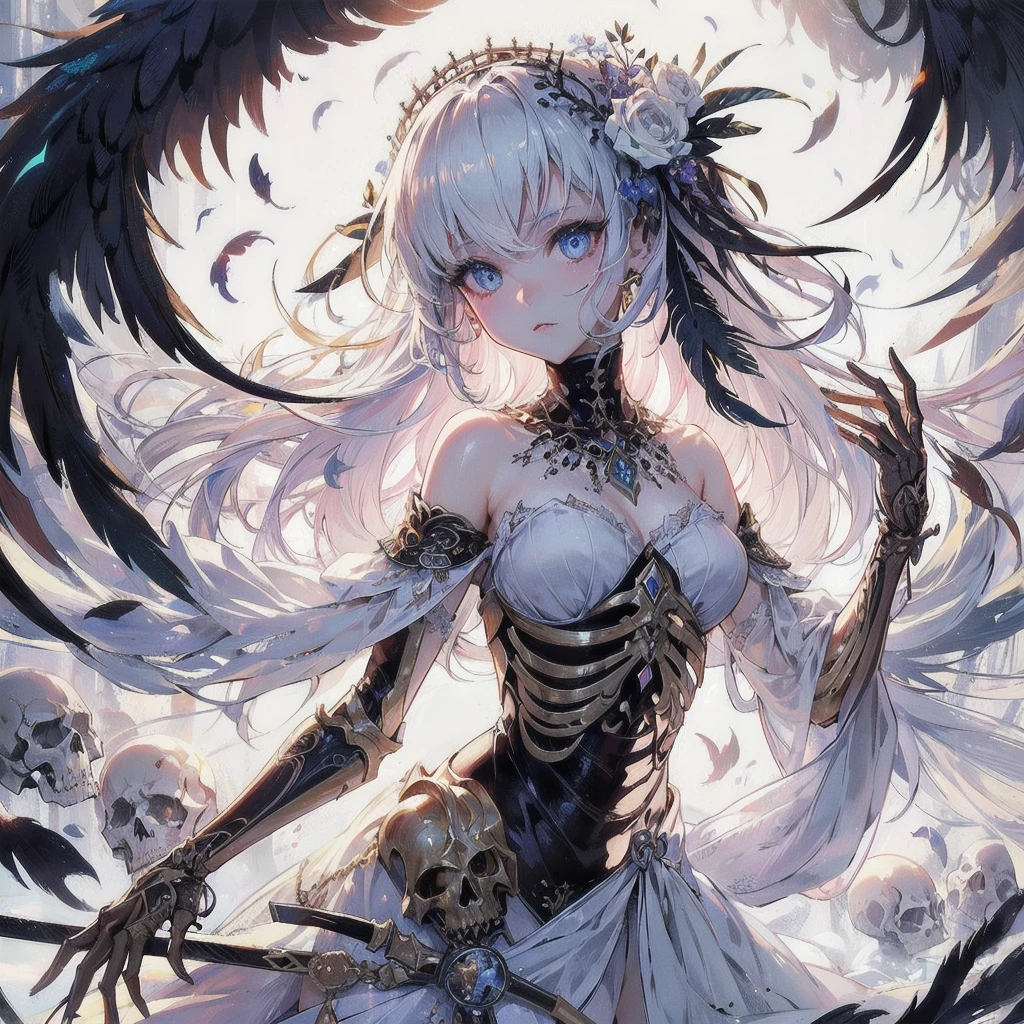  masterpiece, (textured skin), best quality, gorgeous beautiful girl, (a female goddess of death),,detailed clothes,large breasts,narrow waist,, (beautiful face), cinematic lighting, (fantasy anime art ),