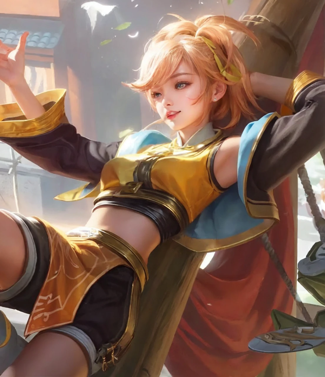 finely detail, hight resolution, hightquality、Perfect dynamic composition, Beautiful detailed eyes, Medium Hair, 、Natural Color Lip,Kamimei、Blouses and flared skirts、20 years girl、1 persons、Transparent skin、Glowing hair、masutepiece, Best Quality, Illustration, Ultra-detailed, finely detail, hight resolution, 8K、The correct state of the human body、Crouch down、pretty pose,dishevled hair,beauty legs,Perfect beautiful face,KPOP Idol Face,Anatomically correct condition (make sad face)