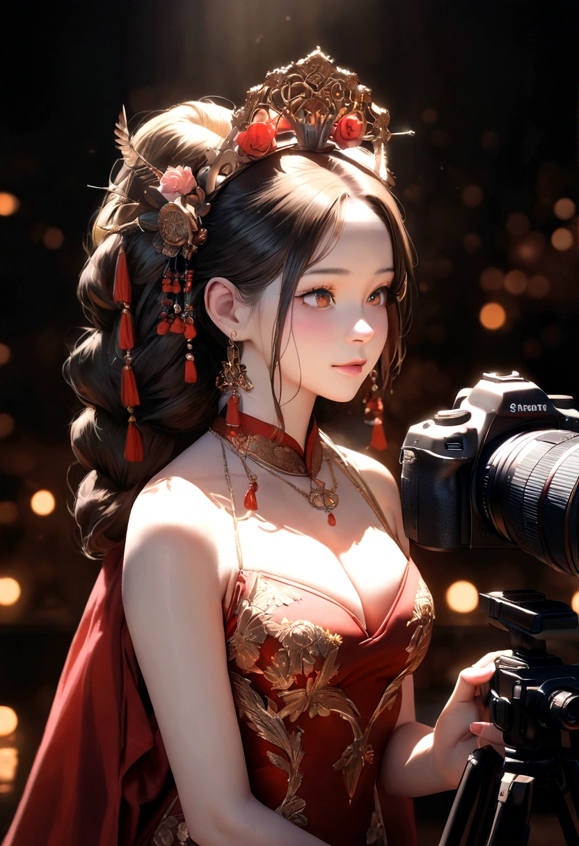 best quality, masterpiece, highres, 1girl,china wedding dress,hair ornament,necklace, jewelry,Beautiful face,upon_body, tyndall effect,photorealistic, dark studio, rim lighting, two tone lighting,(high detailed skin:1.2), 8k uhd, dslr, soft lighting, high quality, volumetric lighting, candid, Photograph, high resolution, 4k, 8k, Bokeh