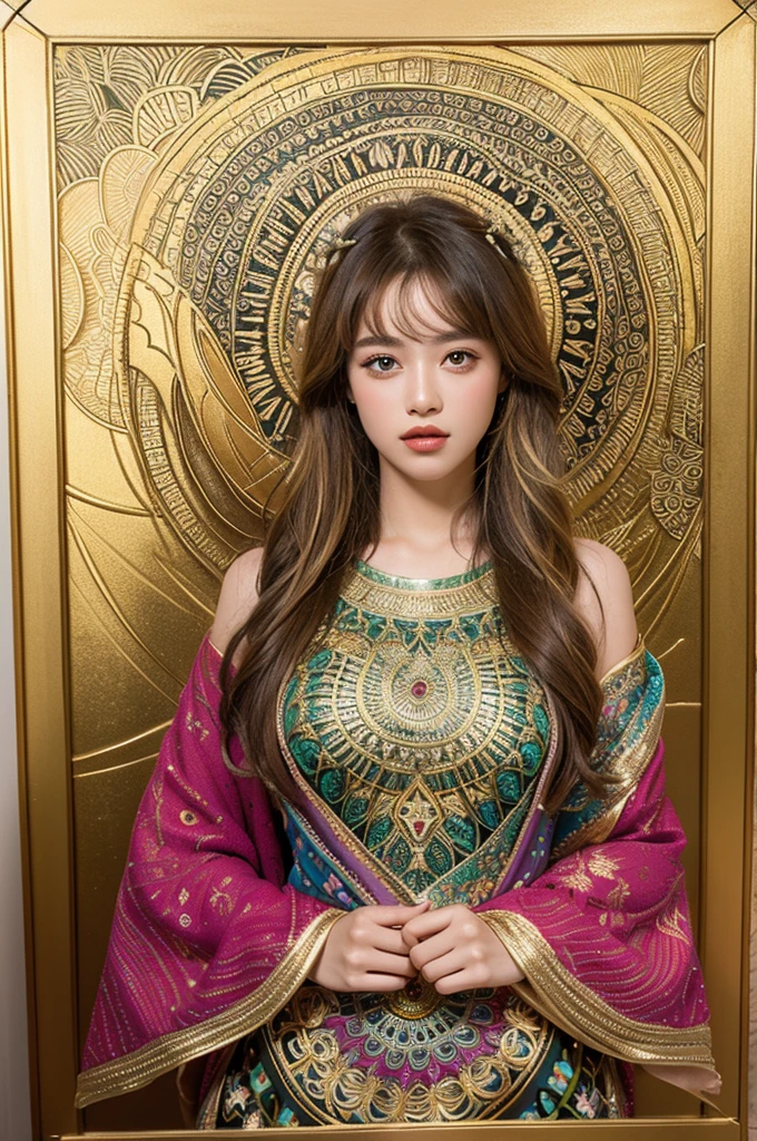 PerfectNwsjMajic,(masterpiece, top quality, best quality, official art, beautiful and aesthetic:1.2), (1girl), extreme detailed,colorful,highest detailed, official art, unity 8k wallpaper, ultra detailed, beautiful and aesthetic, beautiful, masterpiece, best quality, (zentangle, mandala, tangle, entangle) ,holy light,gold foil,gold leaf art,glitter drawing,