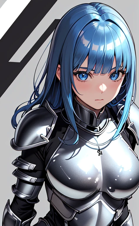 (close to viewer:1.5)、(masterpiece:1.5、Photorealistic:1.4,anime coloring:1.4、high resolution:1.4)、,(spot light:1.2、Exquisite beautiful eye:1.5,)、(stand:1.5)、()、(upper body:1.5)、
(kind eyes、tareme:1.4),()、(Cute Face)、(blue hair:1.5)、(middle hair:1.5),(sidelock :1.6),(blunt bangs:1.3),(1 girl)、(blue eyes:1.2)、(clear face:1.5),()、(solo)、(chromium　metal black :1.5) ,(Abdominal muscles),(large breasts),(),(leotard armor:1.5),(Leg guard)、()、()、Slim Body(),Shiny Hair、